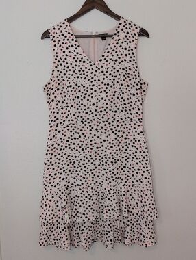 Ann Taylor Pink and Black Polka Dot V-Neck Tiered Mini Dress
